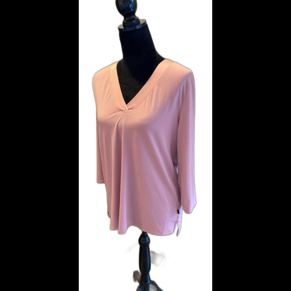 Banana Republic Blouse Size ? large Top Pink Dusty Rose V Neck 3/4 Sleeves - Picture 3 of 9